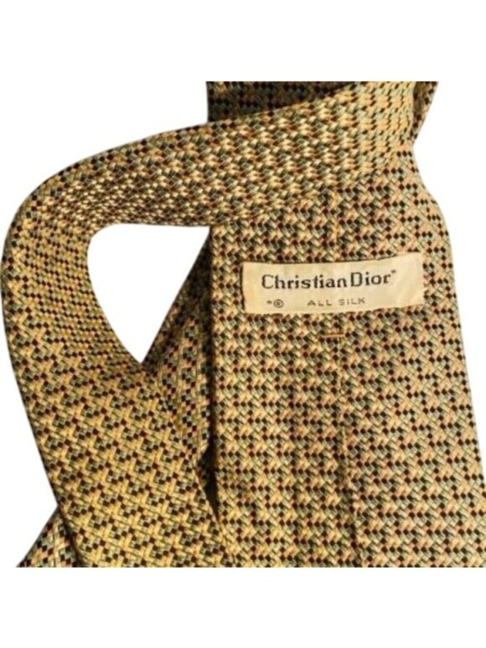CHRISTIAN DIOR 100% Italian Silk Men's Tie in yellows greens cream and black - Picture 4 of 5